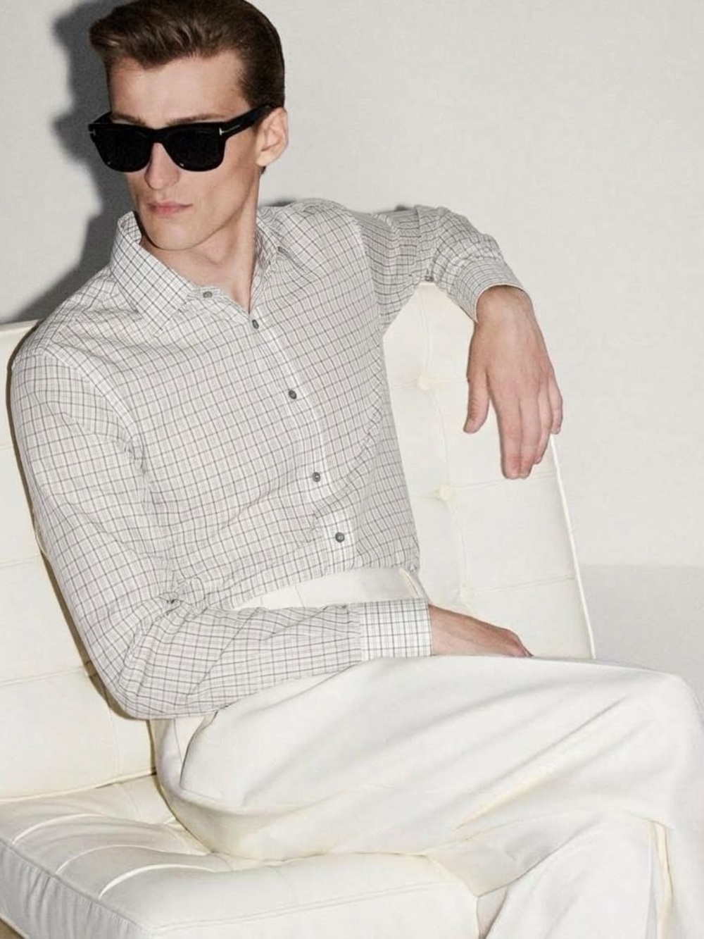 Ermenegildo Zegna Alta Sartoria Men’s White Grey Check Cotton Shirt 41/16 Luxury